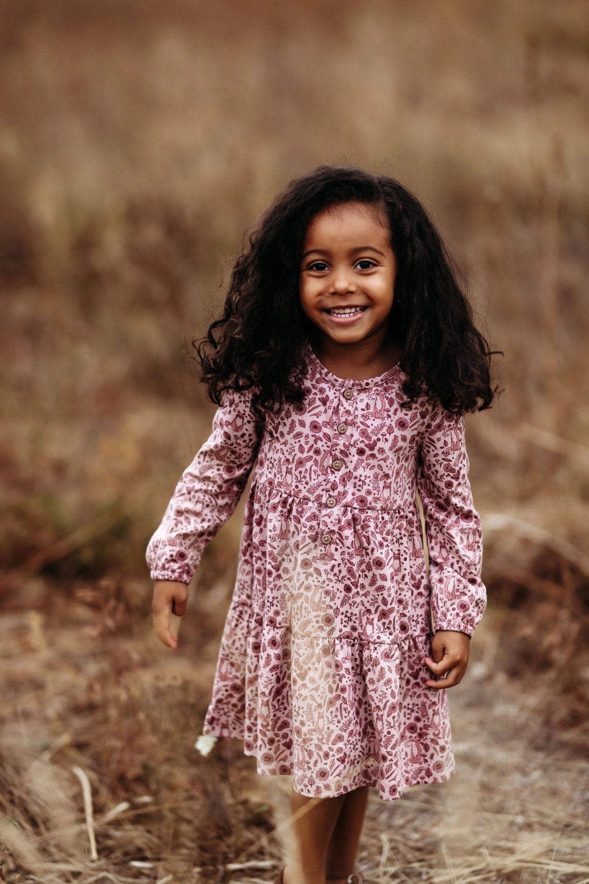 Tiered Henley Dress Fox Floral Dusty Rose no zo kids fashion